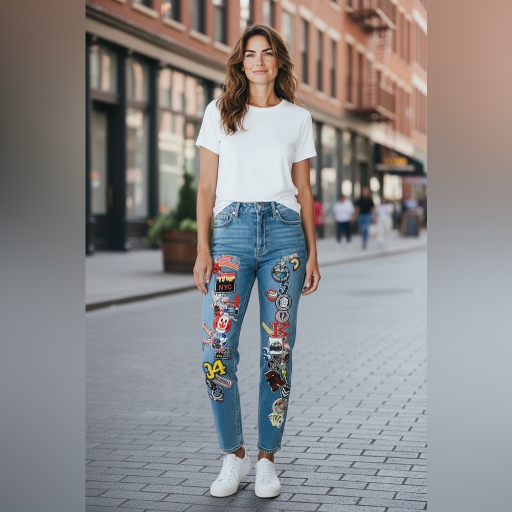 Sneak Peek Blue Graphic Patch Jeans